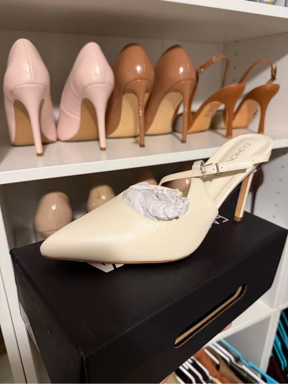 Cream Pointed-Toe Stiletto Slingback Heels with Ankle Strap